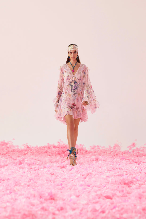 Camilla Tiered Swing Mini Dress Palatial Pastels