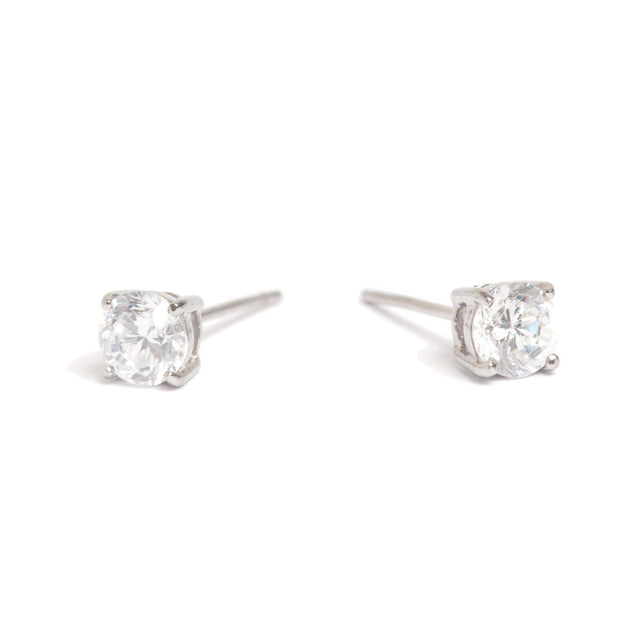 Pure Steel Stud Crystal Earring - Silver