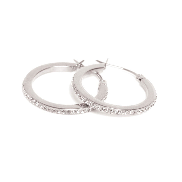 Pure Steel Creol Earring Silver with Sparkle