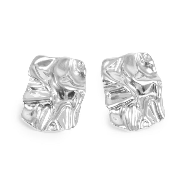 1046-0240 Pure Steel Earring - Square Melted Silver