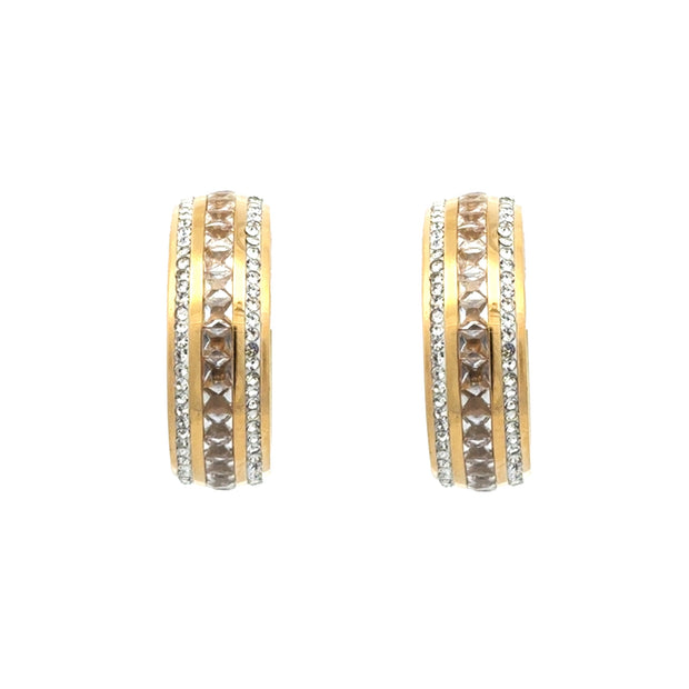 Steel Champagne Crystal CZ Earring with 14k Gold Plating