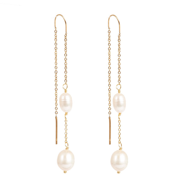 1047-0005 Steel 14K Pearl Drop Earring