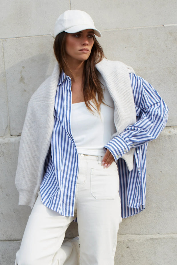 You Got This Mid Blue White O/S  Stripe Shirt