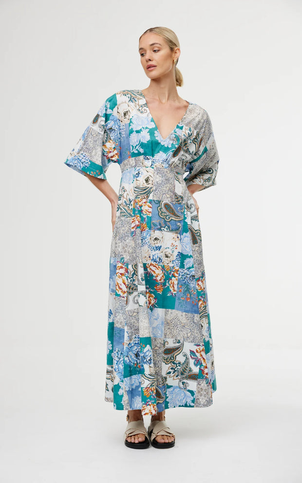 Ellis Dress - Cyan Patchwork