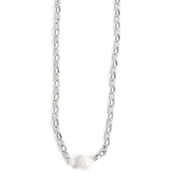 2018-1156 Raw Necklace Silver Pearl