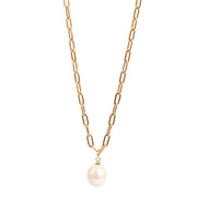 2047-0009 Steel 14K Necklace with Pearl Drop