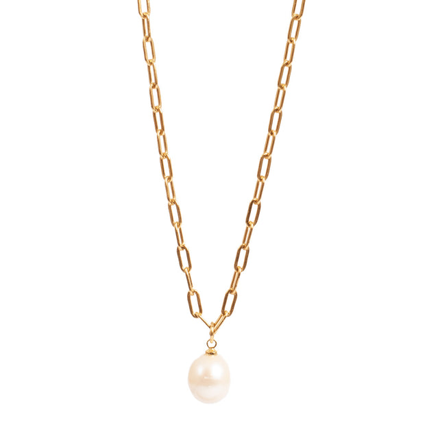 2047-0009 Steel 14K Necklace with Pearl Drop