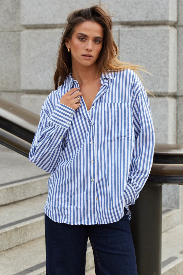 You Got This Mid Blue White O/S  Stripe Shirt