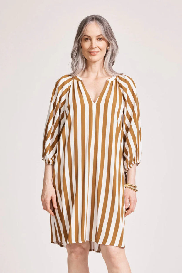 Treville Stripe    Knee Length  Dress Caramel