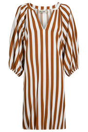 Treville Stripe    Knee Length  Dress Caramel