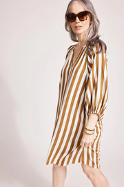 Treville Stripe    Knee Length  Dress Caramel