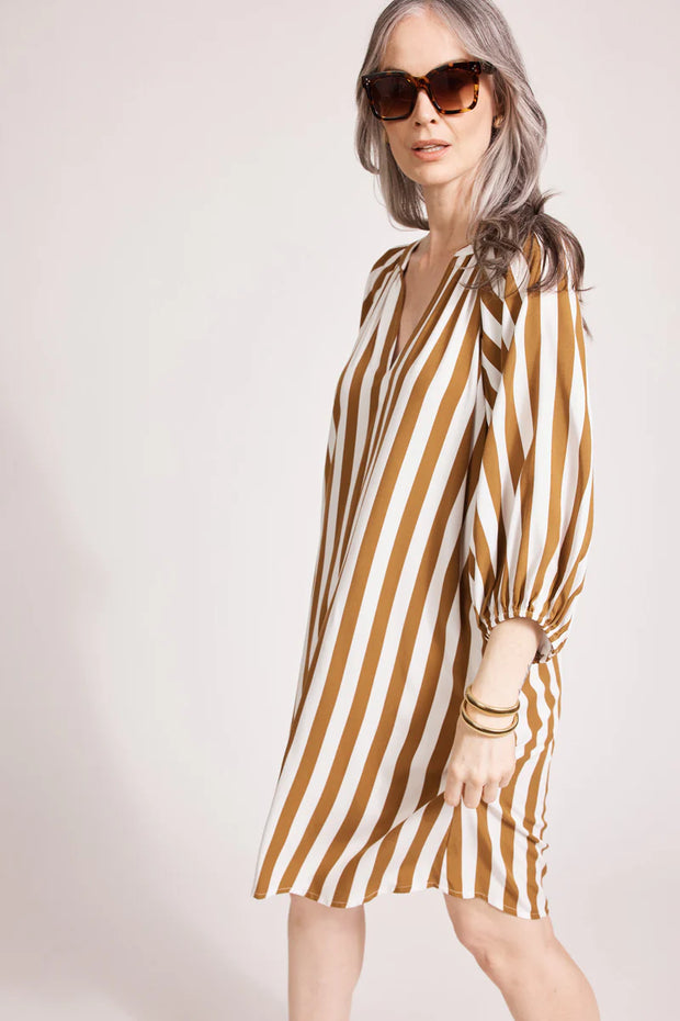 Treville Stripe    Knee Length  Dress Caramel