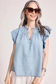 Melenia Denim Frill Top