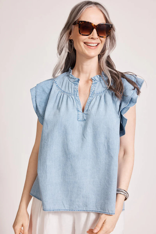 Melenia Denim Frill Top