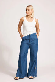 Melenia Denim Split Pant -Indigo