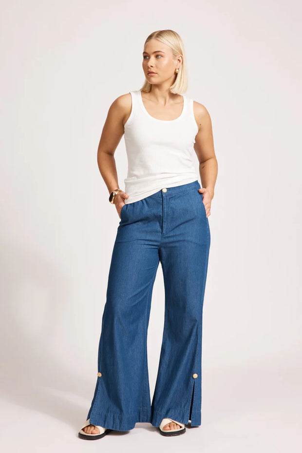 Melenia Denim Split Pant -Indigo