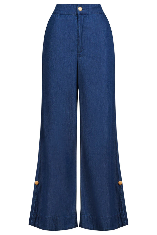 Melenia Denim Split Pant -Indigo