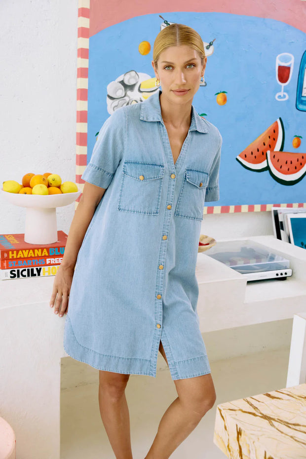 Melenia Denim Shirt Dress -Denim