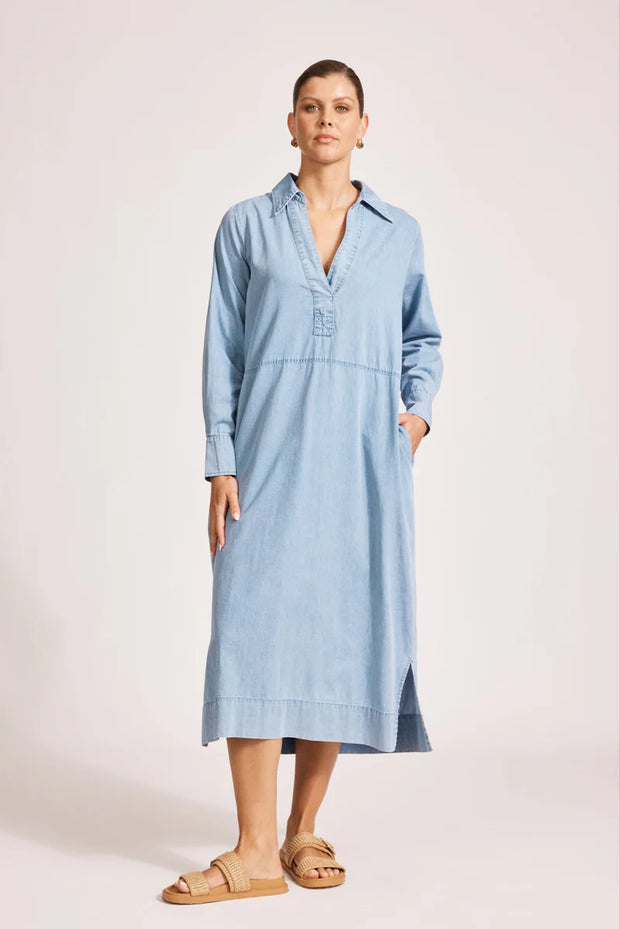 Melenia Denim Collared Dress - Denim