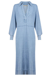 Melenia Denim Collared Dress - Denim