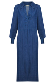 Melenia Denim Collared Dress - Indigo