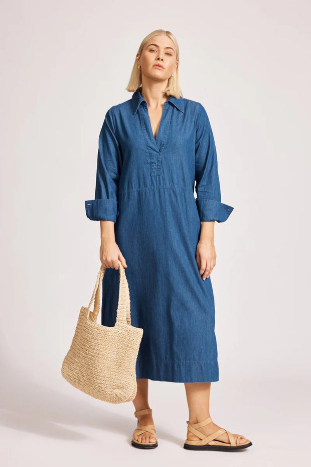 Melenia Denim Collared Dress - Indigo