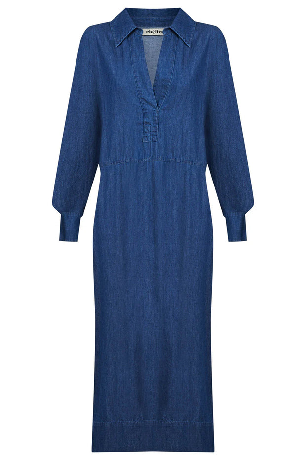Melenia Denim Collared Dress - Indigo