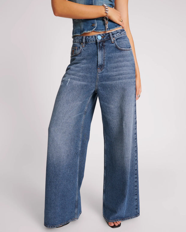 BLUE THUNDER LOVE MACHINES MID WAIST SUPER WIDE LEG JEANS