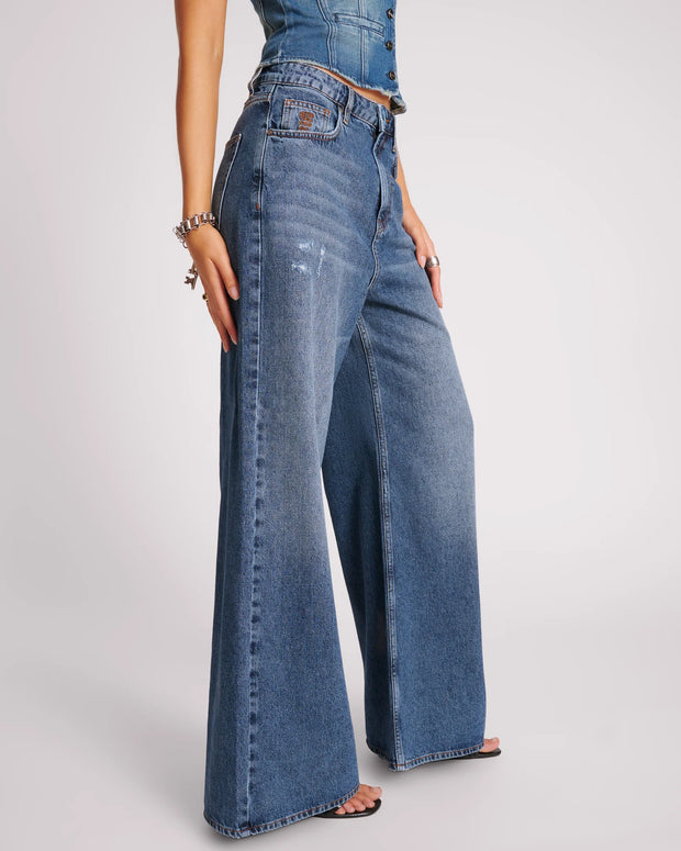 BLUE THUNDER LOVE MACHINES MID WAIST SUPER WIDE LEG JEANS