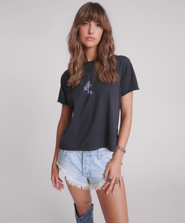 Black Graffiti Bird Split Hem Tee