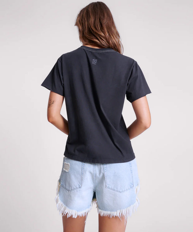 Black Graffiti Bird Split Hem Tee