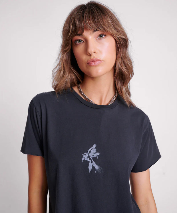 Black Graffiti Bird Split Hem Tee