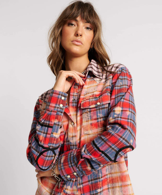 Distressed Flannel Western Shirt