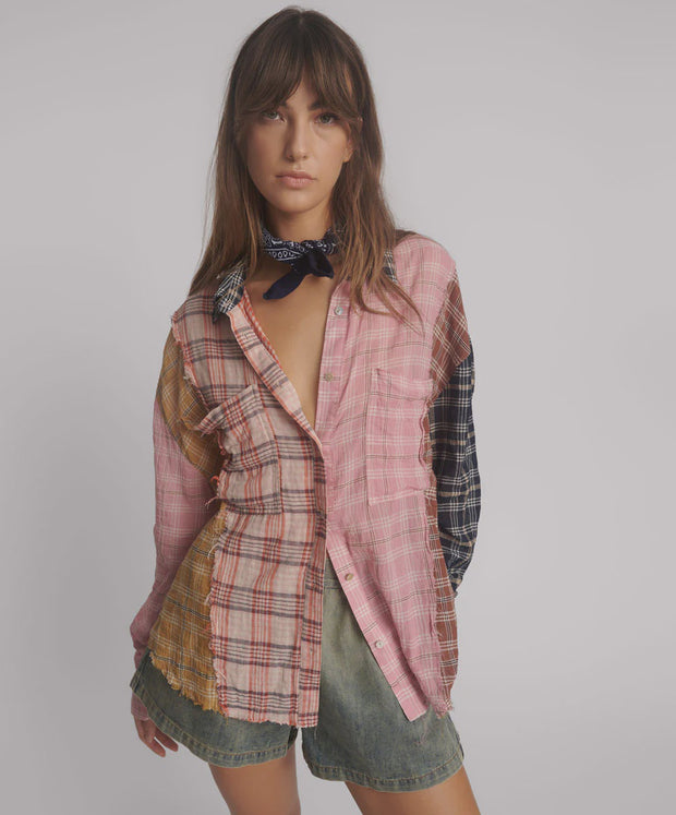 One Teaspoon Panelled Oversized Flannel Shirt