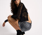 One Teaspoon Cinched In Laddered LS Knit Top