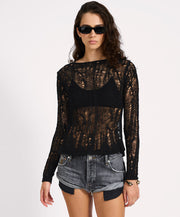One Teaspoon Cinched In Laddered LS Knit Top