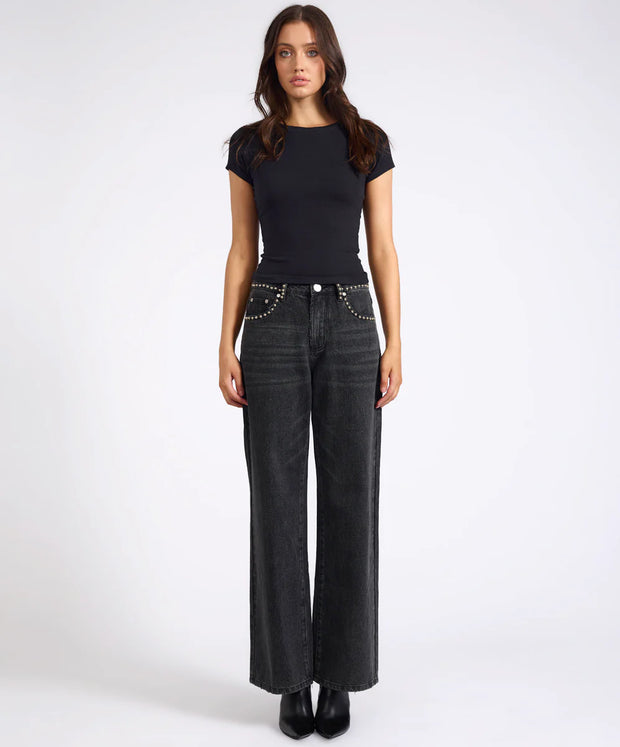 One Teaspoon Jacksons Mid Waist Studded Wide Jeans