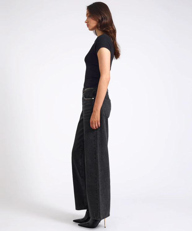 One Teaspoon Jacksons Mid Waist Studded Wide Jeans