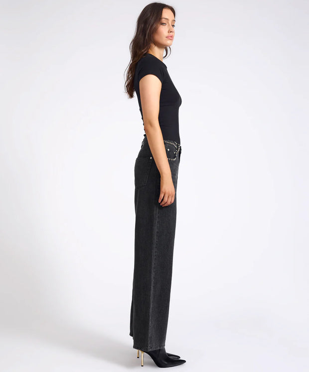One Teaspoon Jacksons Mid Waist Studded Wide Jeans
