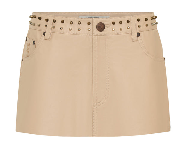 One Teaspoon Sloane Low Waist Mini Studded leather Tan Skirt