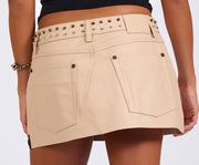 One Teaspoon Sloane Low Waist Mini Studded leather Tan Skirt