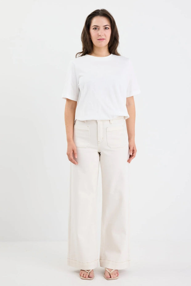 Zoey Ecru Petite High Rise Wide Leg Pocket Jean