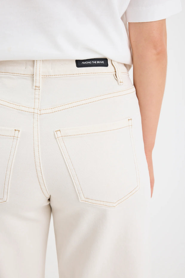 Zoey Ecru Petite High Rise Wide Leg Pocket Jean