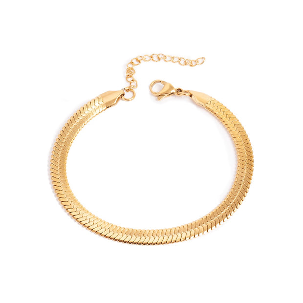 Pure Steel Flat Snake Bracelet Gold