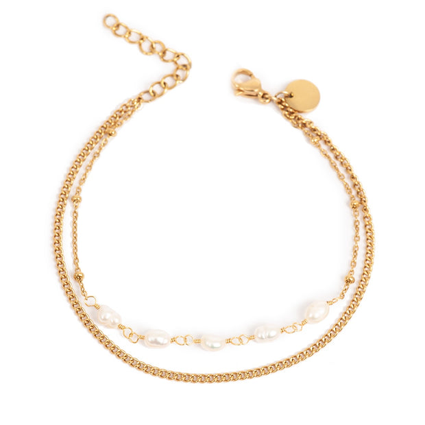 3047-0020 Pure Steel Freshwater Pearl Anklet  Gold Plated