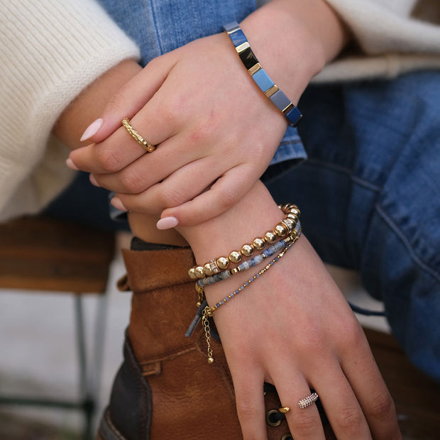 3048-0005 - Beaded Bracelet Blue Gold