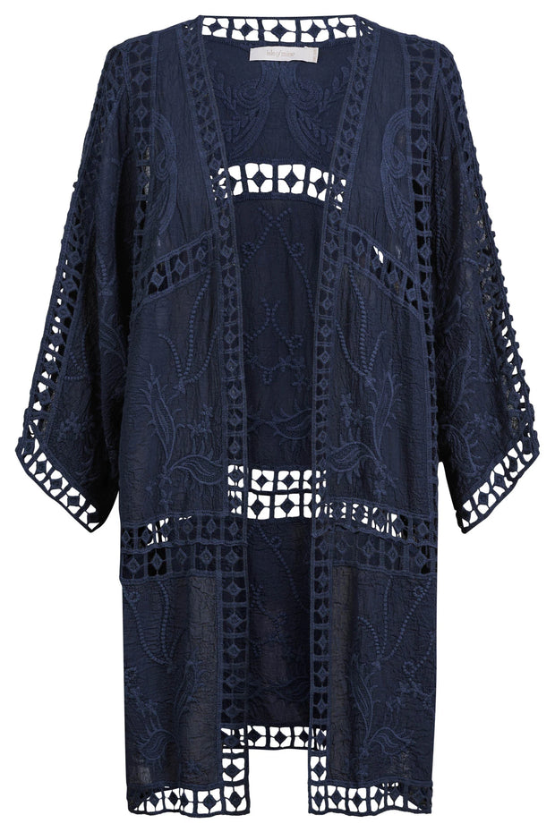 Oline Lace Cape Kimono Navy