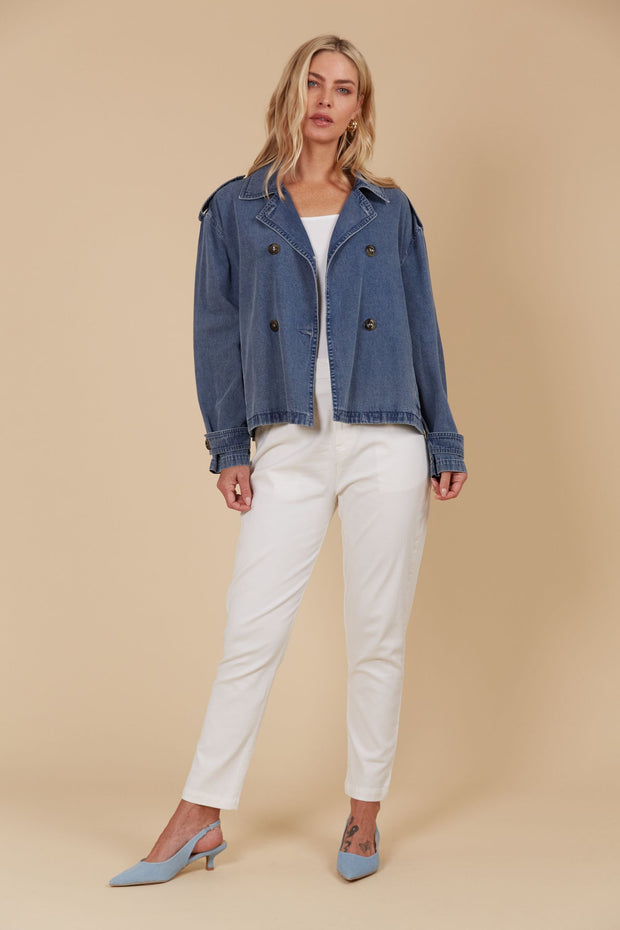 Freya Crop Trench - Denim