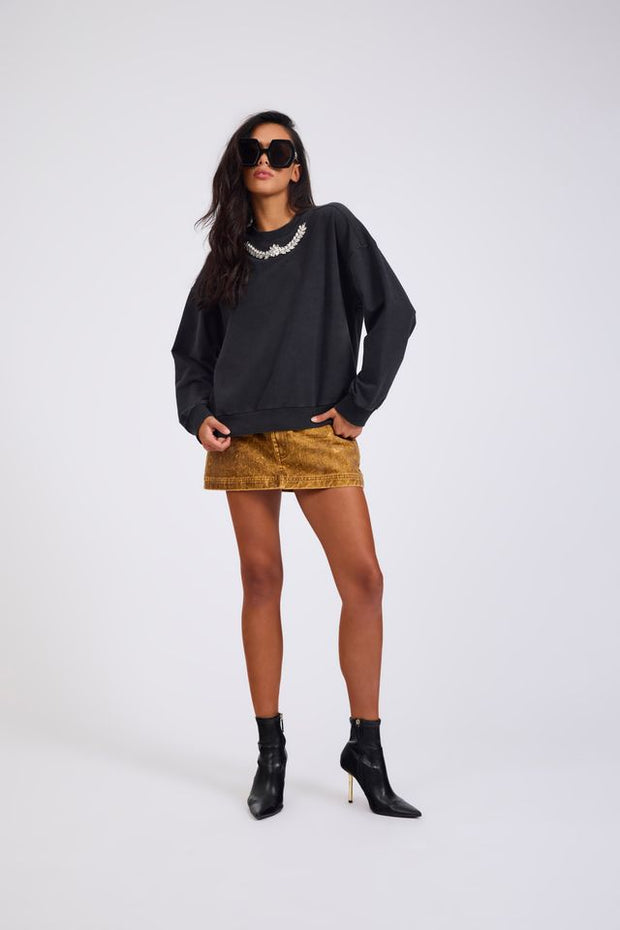 One Teaspoon Crystal Leaf Sweater Washed Black