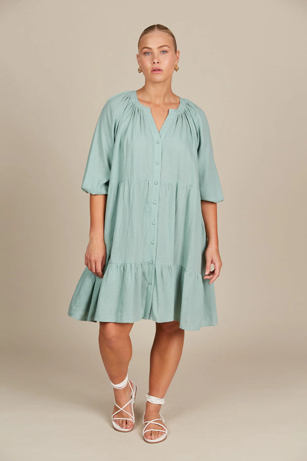 Amelie Button Dress ONE SIZE - Seafoam